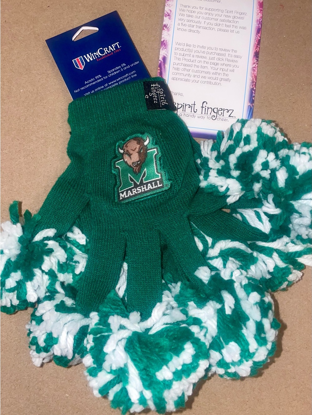 Marshall university Pom-Pom Gloves - Green & White